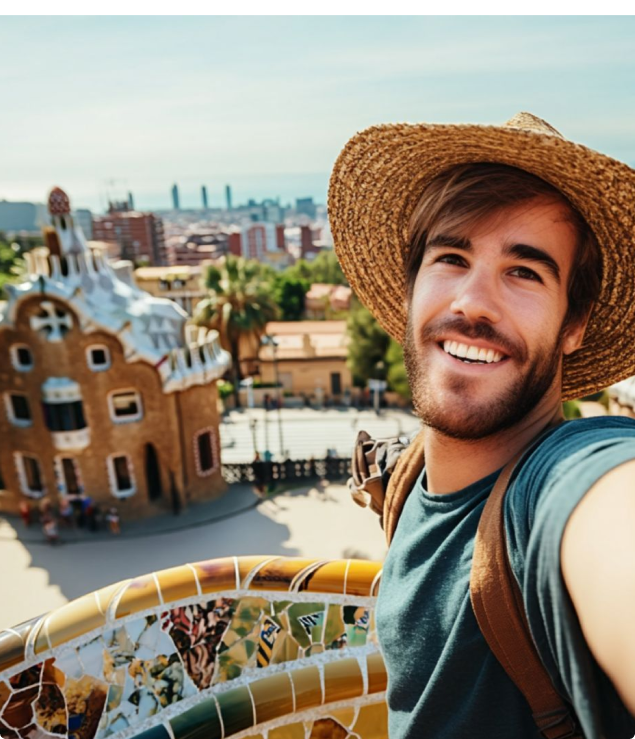 Student macht ein Selfie in einer neuen Stadt